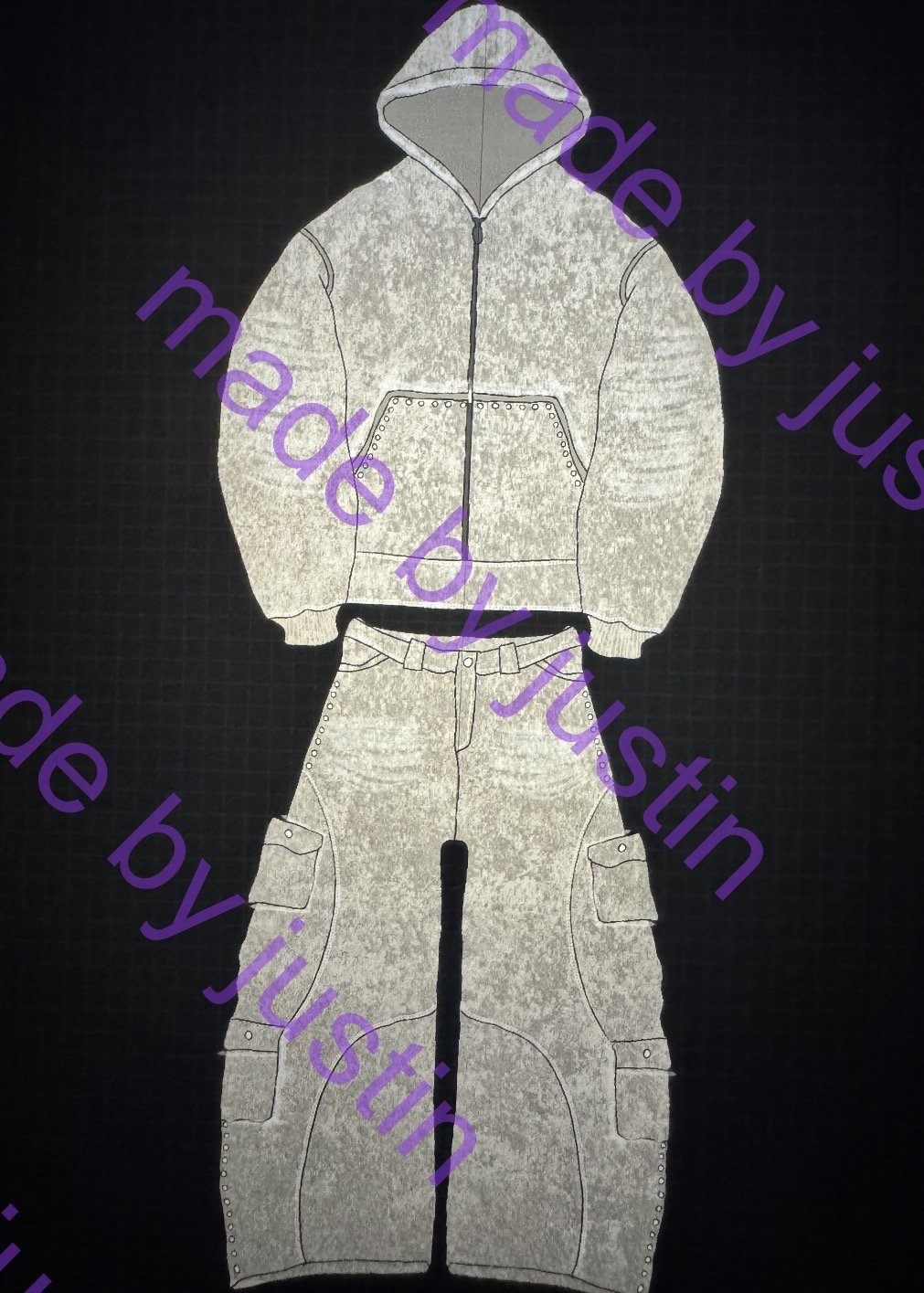 Zip-Hoodie & Cargo — Signature Set — Originalskizze aus Justins Hand